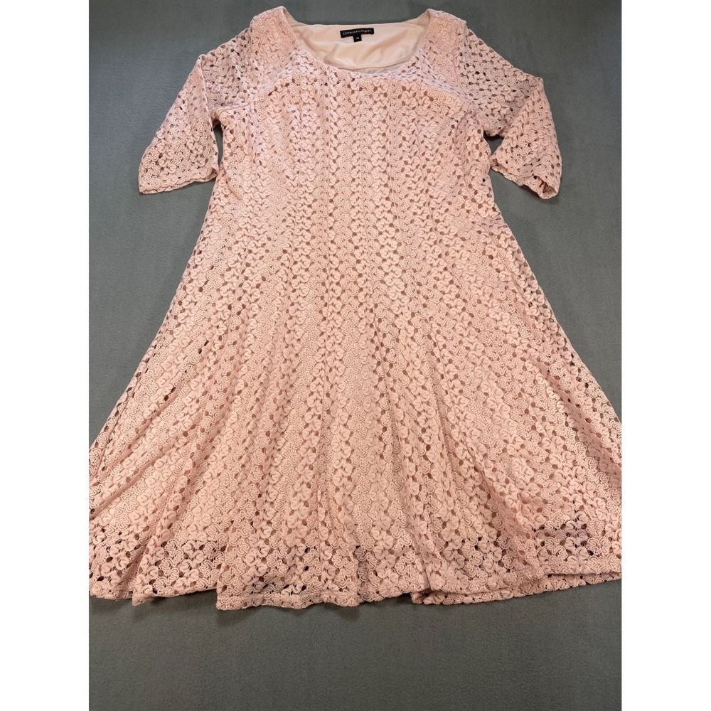 Chris McLaughlin Pink Lace Fit & Flare Dress Elbow Sleeve 14 Cottagecore